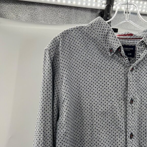 American Heritage Men's Long Sleeve Button Down Shirt Gray/Blue Print Large - Picture 3 of 9